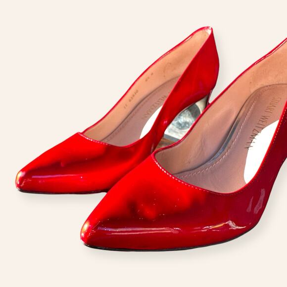 Stuart Weitzman Red Patent Leather Lucite Heels | 6.5 - Picture 3 of 9